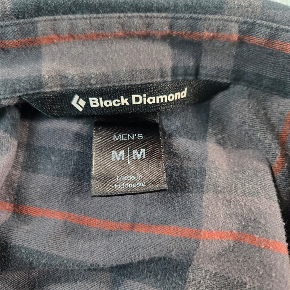 Black Diamond Mens Plaid Flannel Button Down Shirt Grey Black Orange Medium - Picture 2 of 16